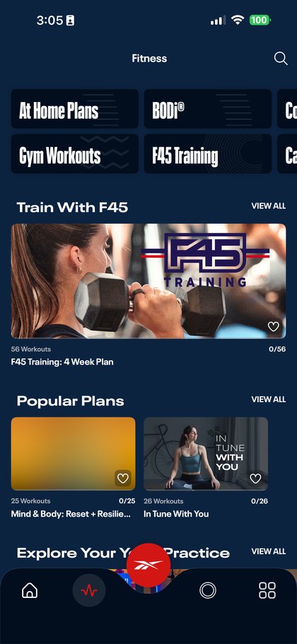Training plans in the Reebok Fitness app